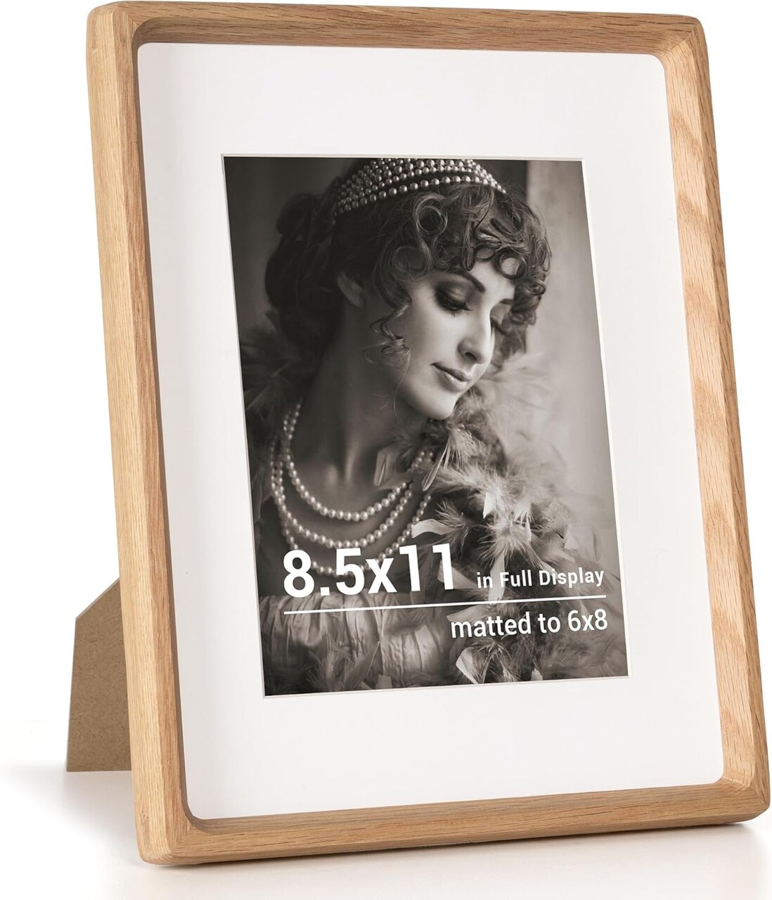 11 Picture Frame, USA-Sourced Oak Wood Photo Frame with HD Tempered Glass, Handcrafted Rounded Corner 8.5 x 11 Wooden Frame Matted to 6x8 Photos, 8.5x11 frame, Tabletop or Wall Display